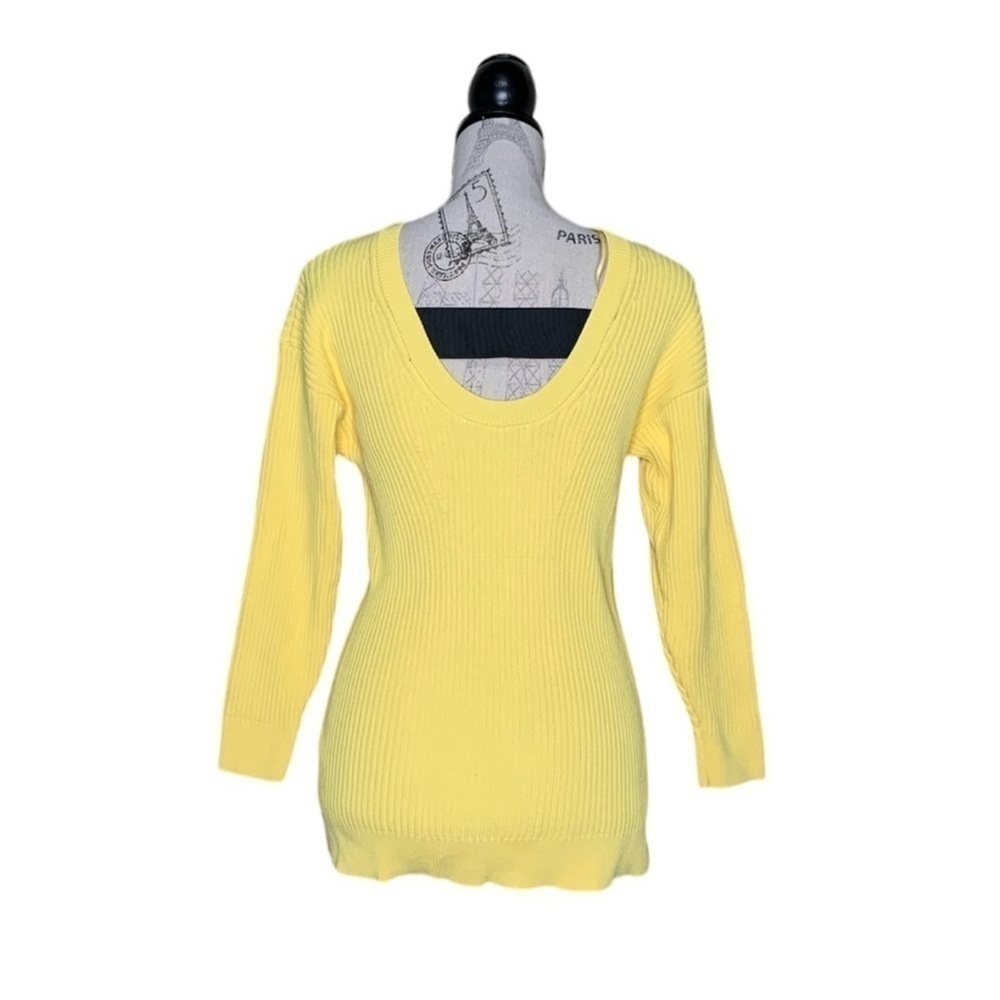 Zara Bright Yellow Ribbed Knit Low Back Sweater Large - Picture 2 of 4